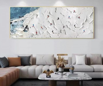 Impressionnisme œuvres - Skieur sur Montagne enneigée art mural Sport Noir Décor de salle de ski de neige par Couteau 05